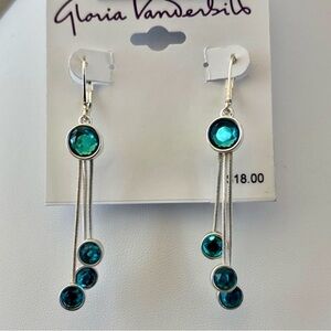 Gloria Vanderbilt Tri Silvertone pendulum drop,blue beveled acrylic stones